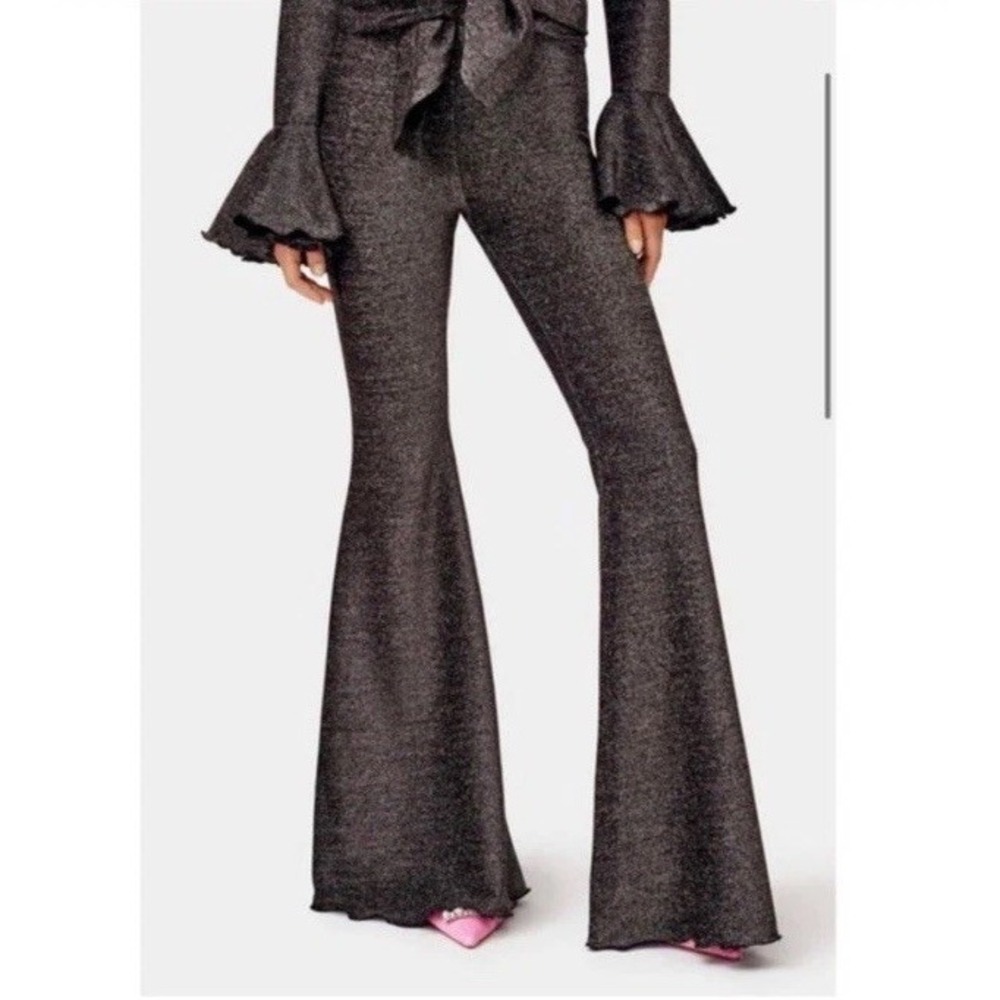 SLEEPER Lurex Lightweight Metallic Black‎ Cosmos Shimmer Flare Pants L Bohemian